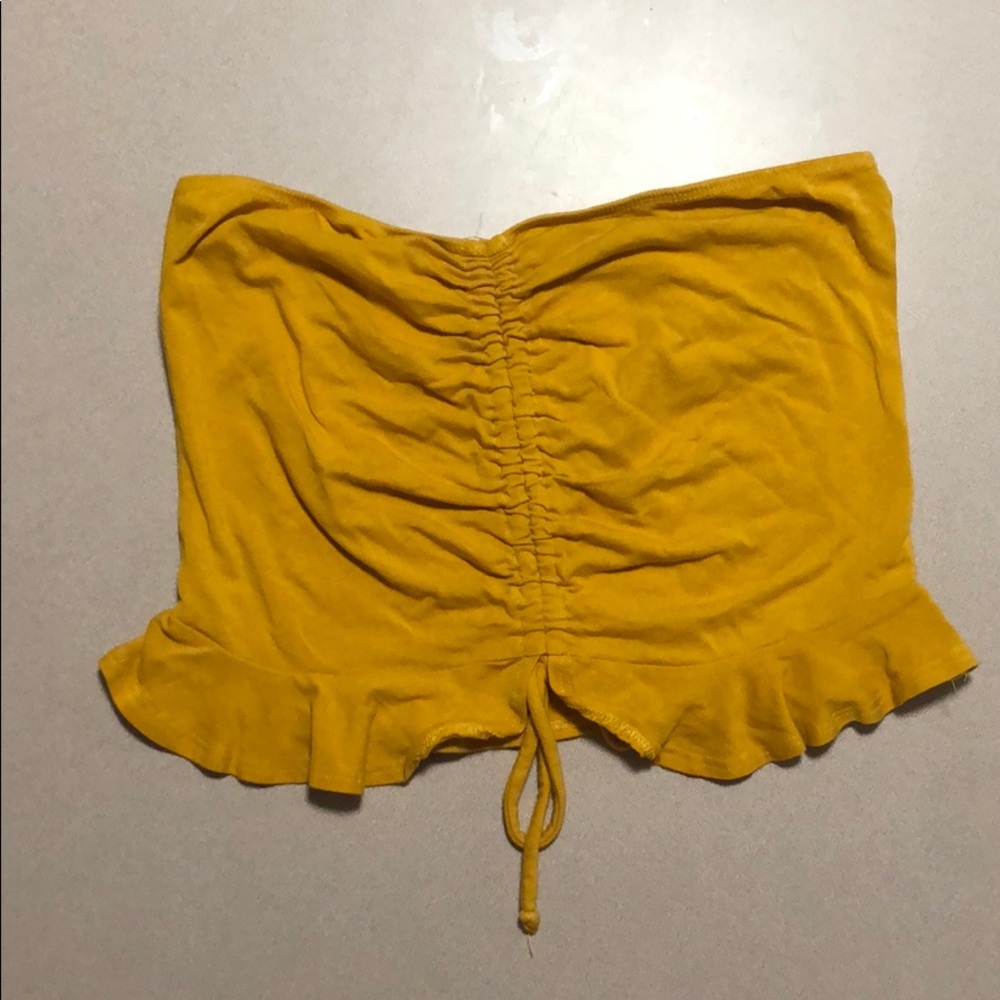 Yellow strapless crop top